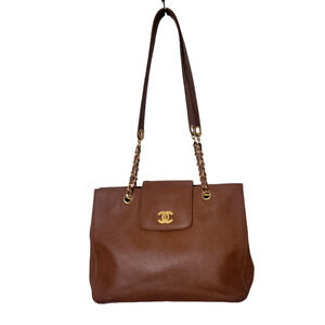 CHANEL Caviar Chain Brown Leather Women Tote 4653521